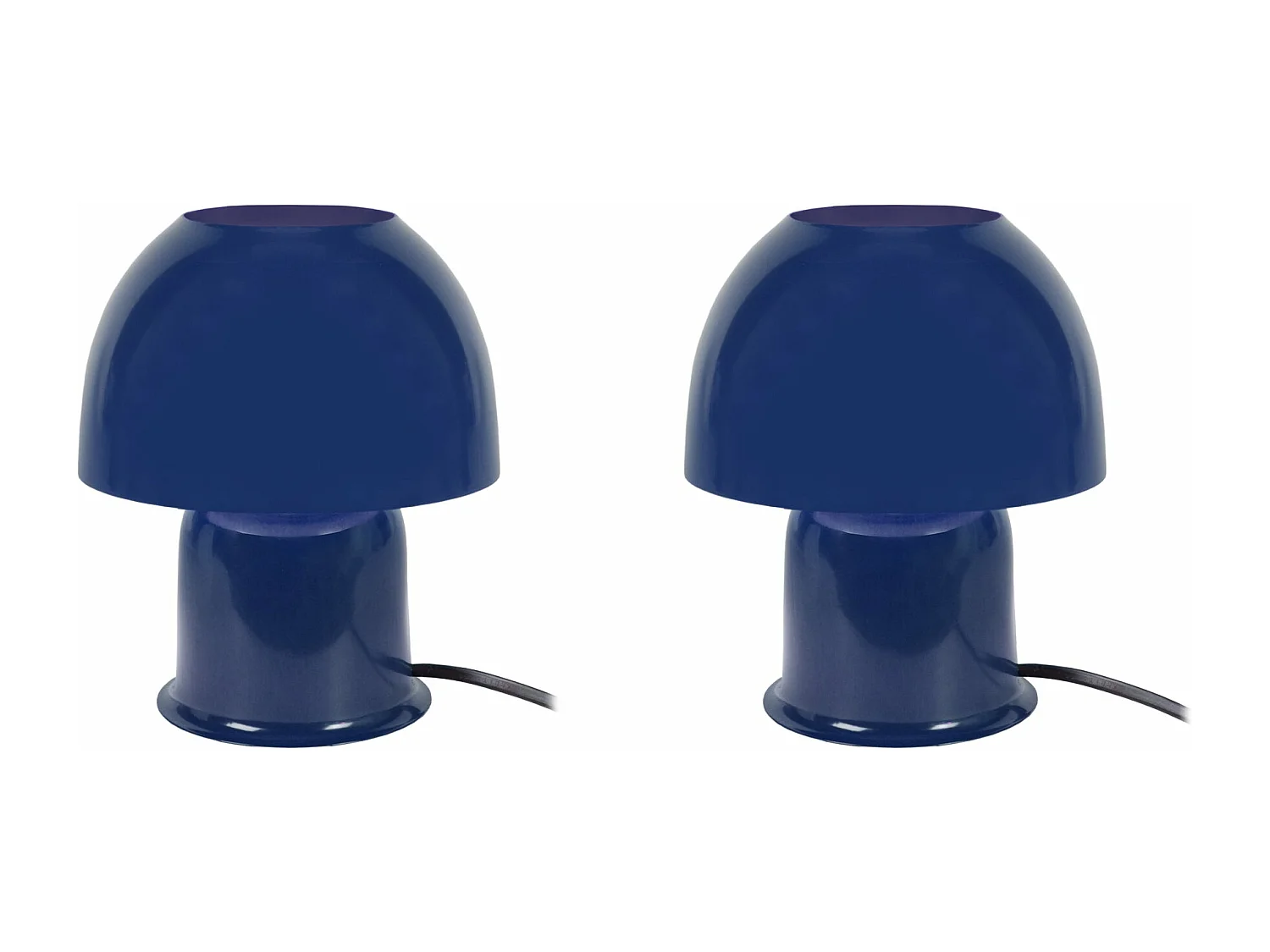 Pair de Lampes de chevet champignon métal  bleu marine 18,5 cm.