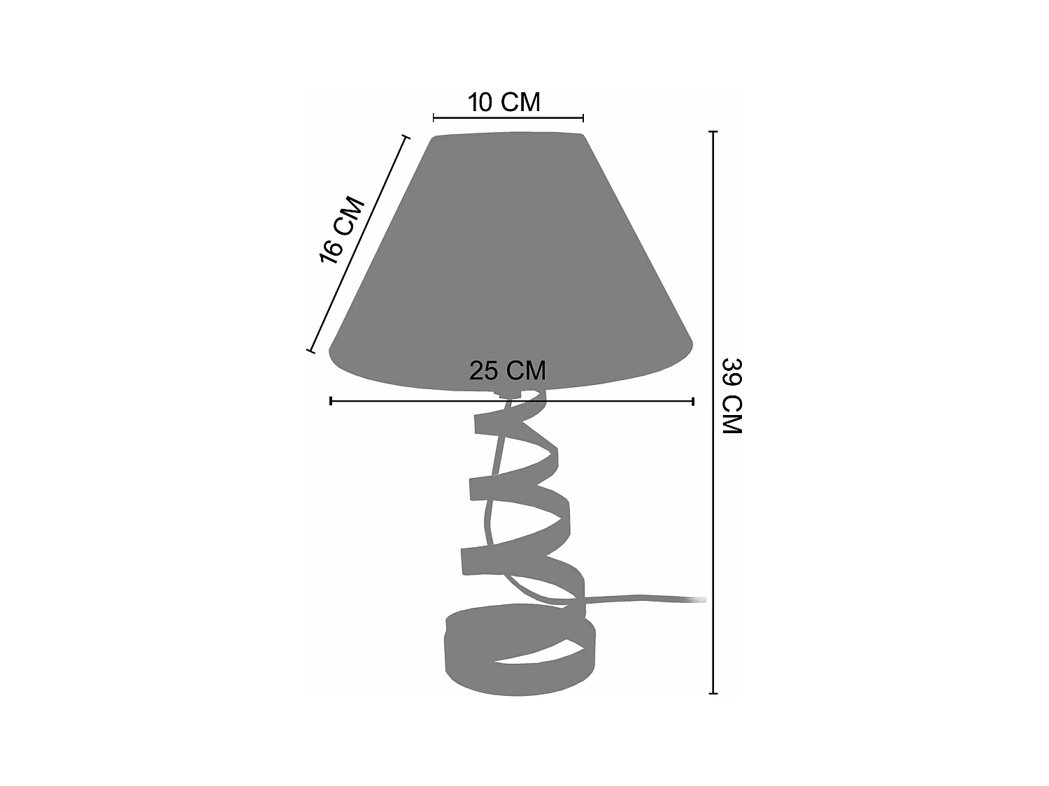 Lampe de chevet, spirale métal  gris 39 cm.