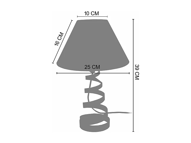 Lampe de chevet, spirale métal  gris 39 cm.