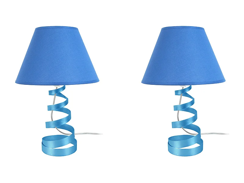 Pair de Lampes de chevet spirale métal  bleu 39 cm.