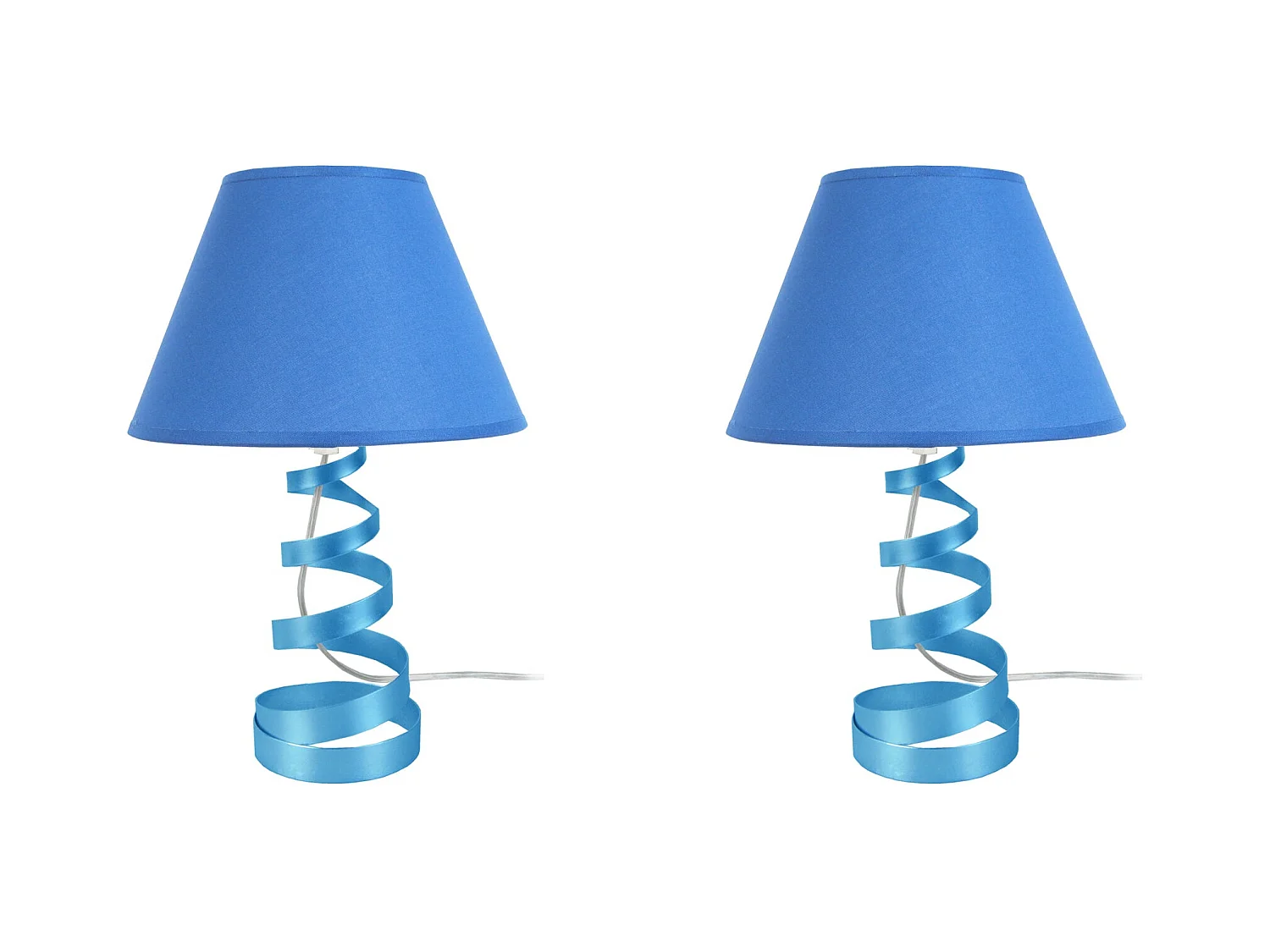 Pair de Lampes de chevet spirale métal  bleu 39 cm.