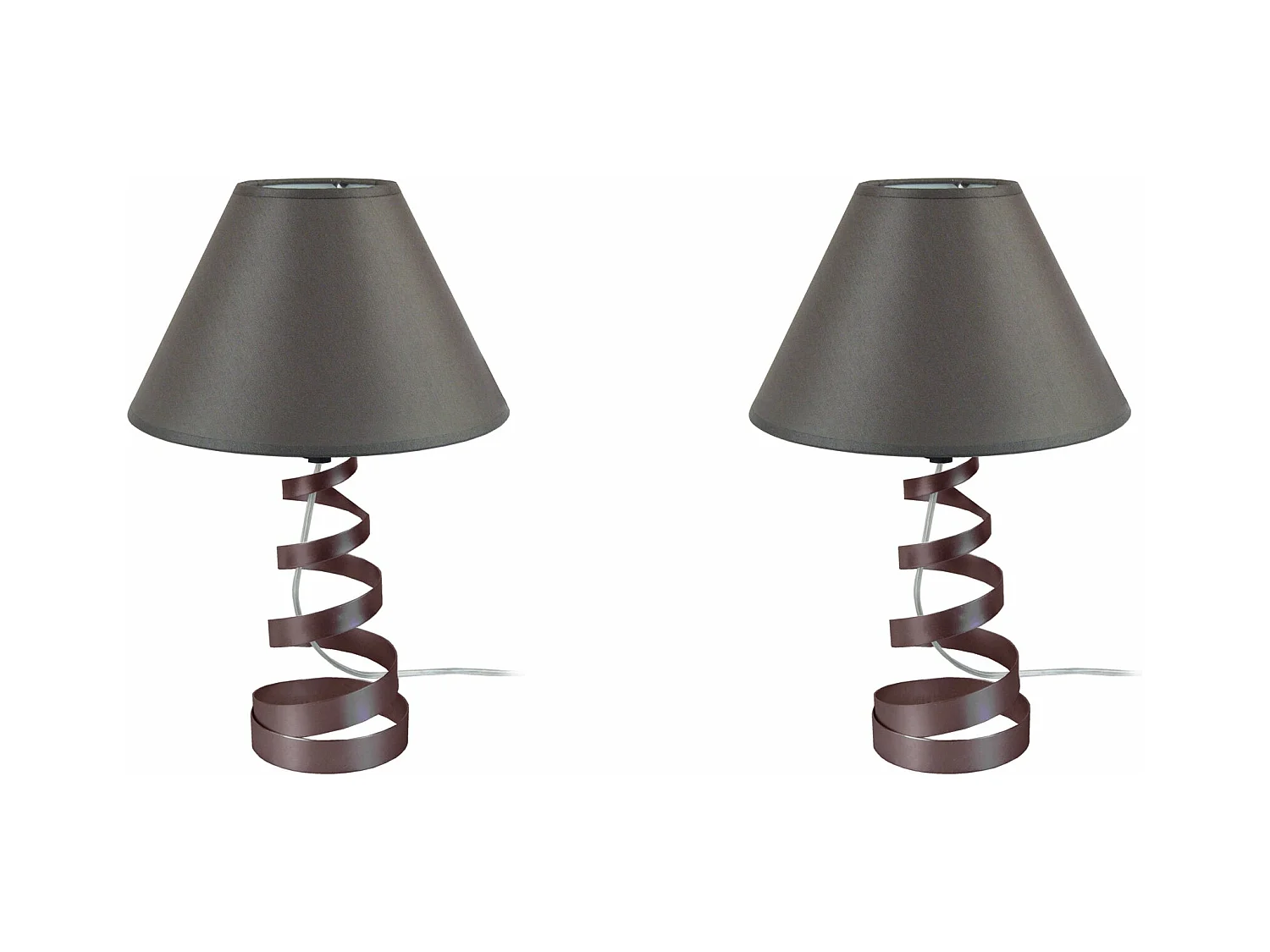Pair de Lampes de chevet spirale métal  marron 39 cm.