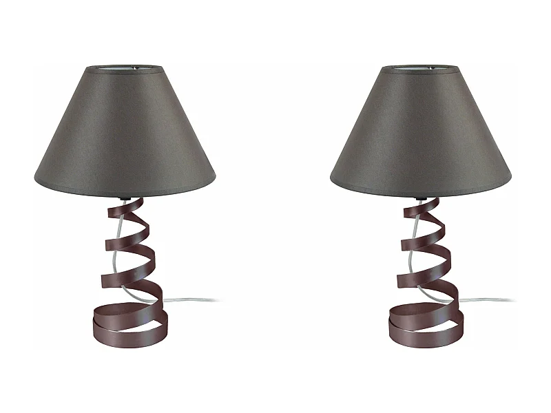 Pair de Lampes de chevet spirale métal  marron 39 cm.