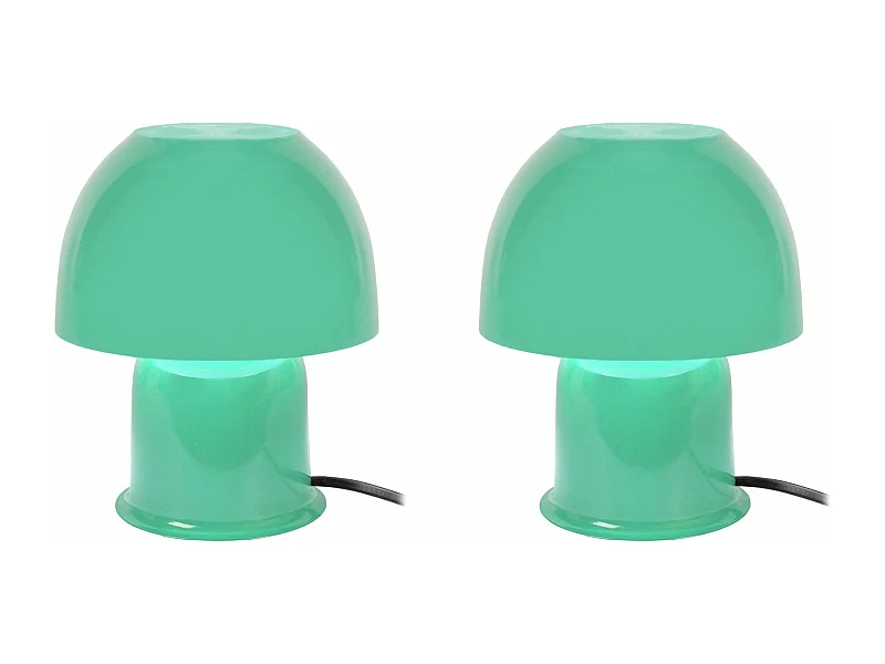 Pair de Lampes de chevet champignon métal  turquoise 18,5 cm.