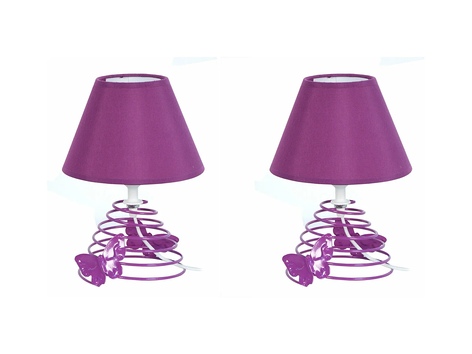 Pair de Lampes de chevet conique métal  violet 22 cm.