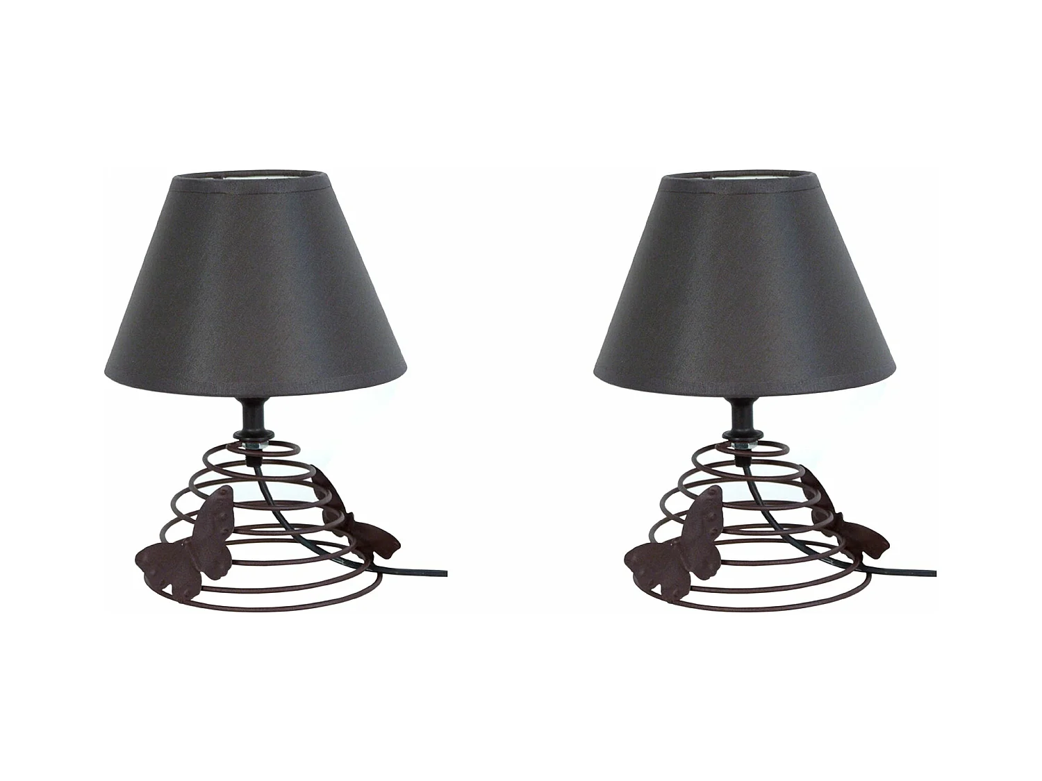 Pair de Lampes de chevet conique métal  noir 22 cm.
