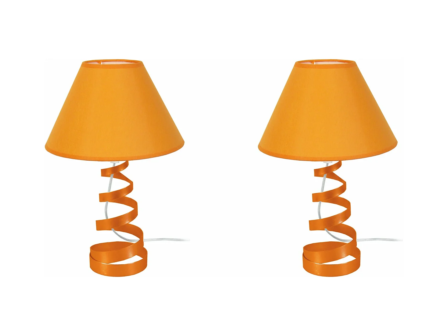 Pair de Lampes de chevet spirale métal  orange 39 cm.