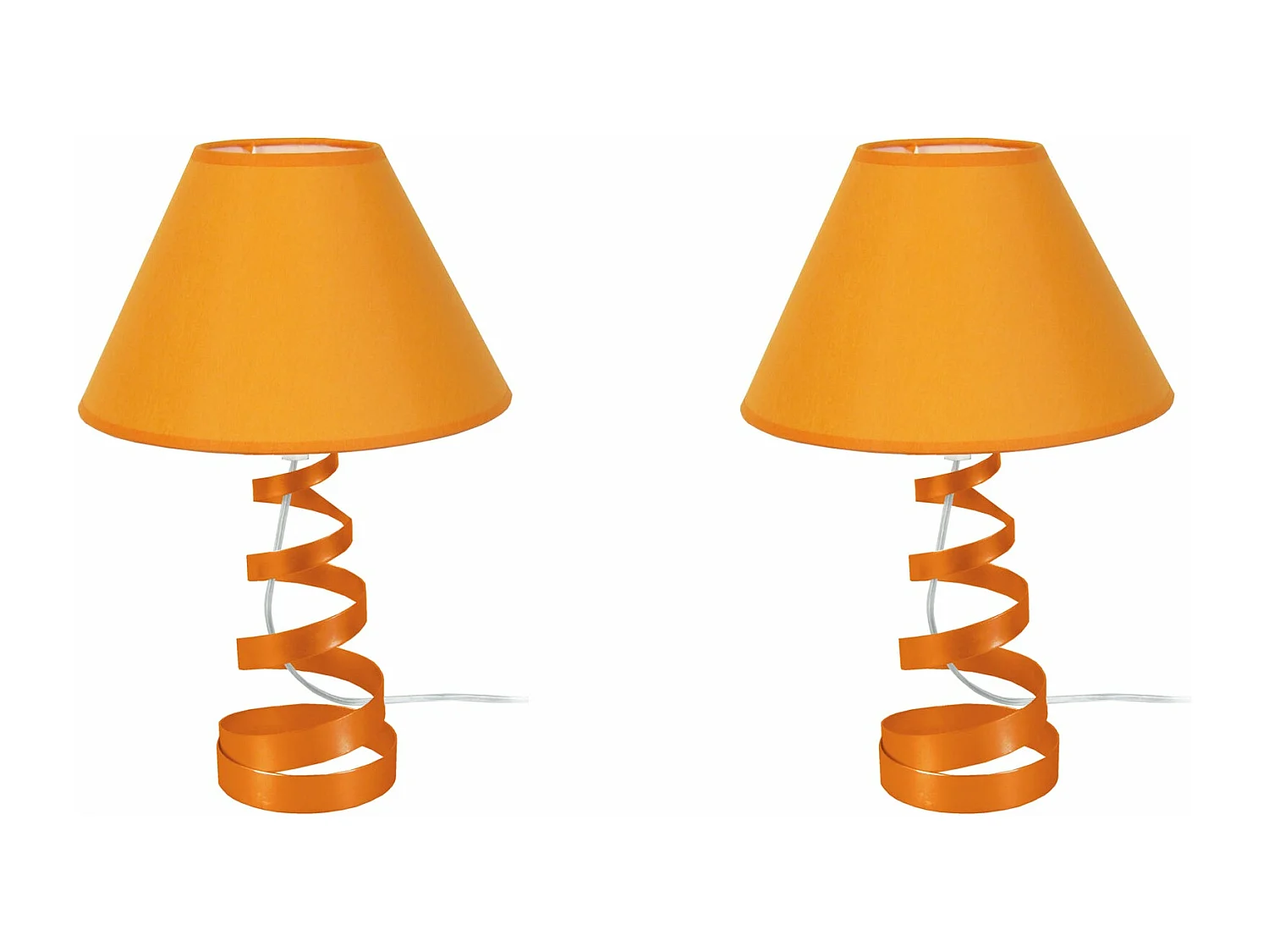 Pair de Lampes de chevet spirale métal  orange 39 cm.