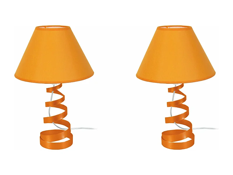 Pair de Lampes de chevet spirale métal  orange 39 cm.