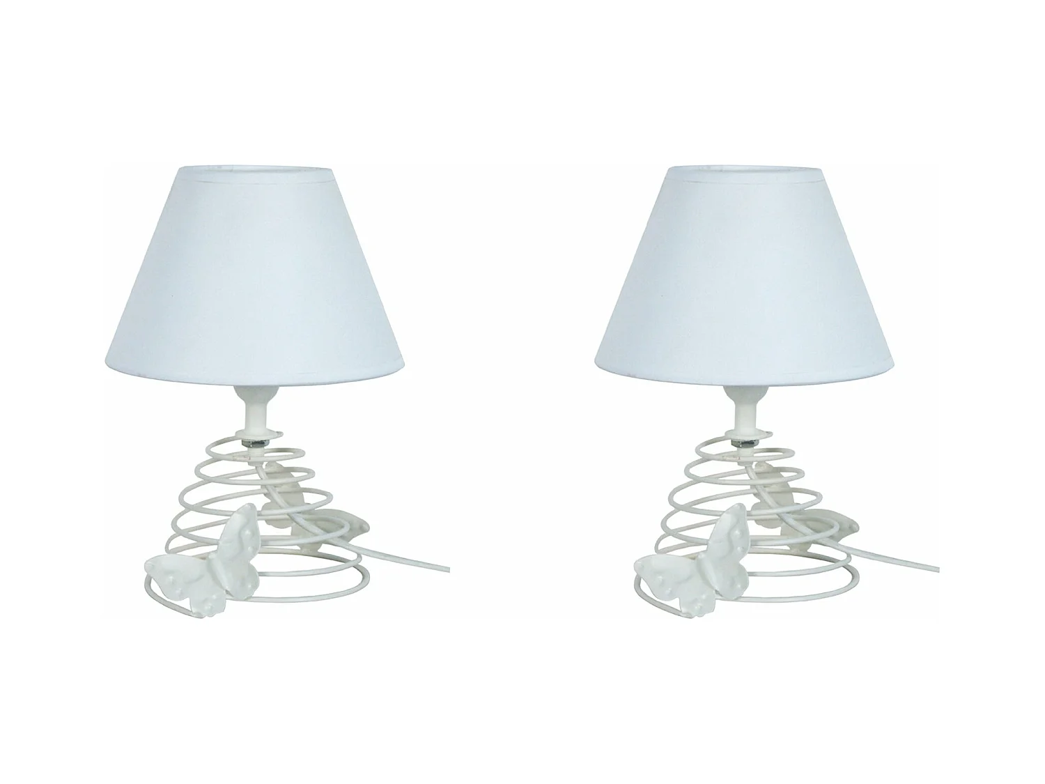 Pair de Lampes de chevet conique métal  blanc 22 cm.