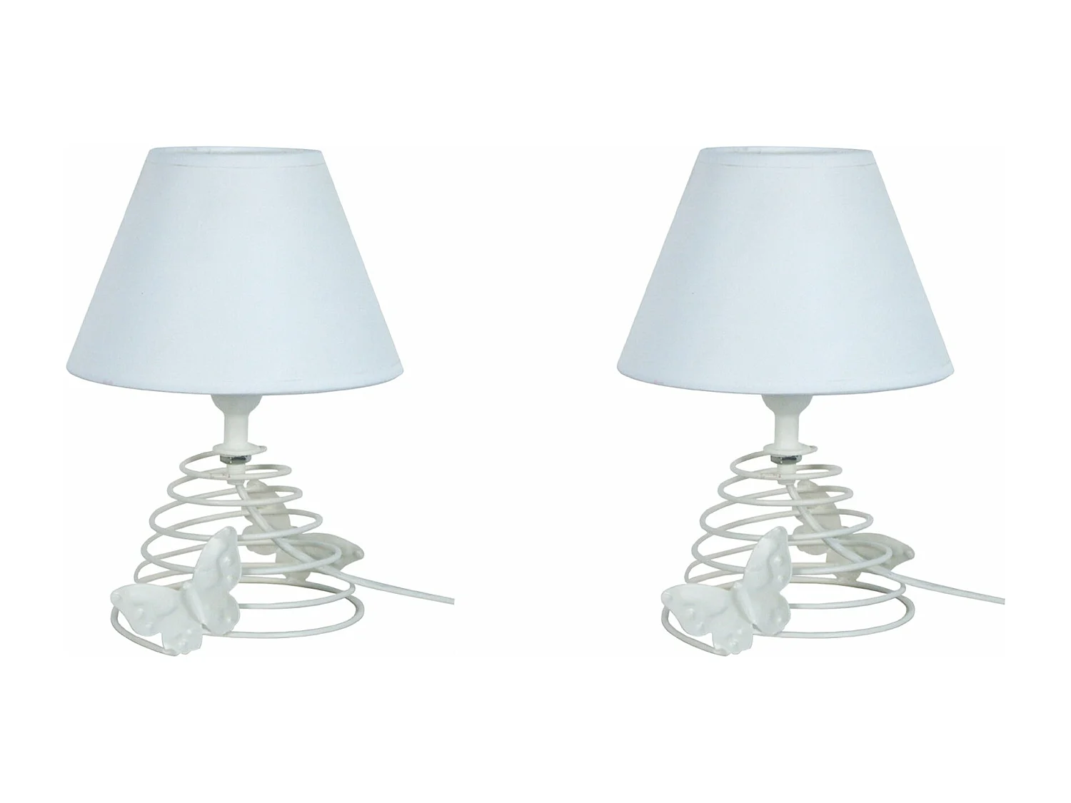 Pair de Lampes de chevet conique métal  blanc 22 cm.