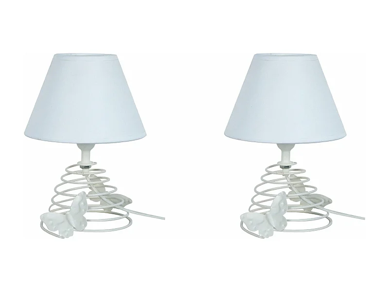 Pair de Lampes de chevet conique métal  blanc 22 cm.