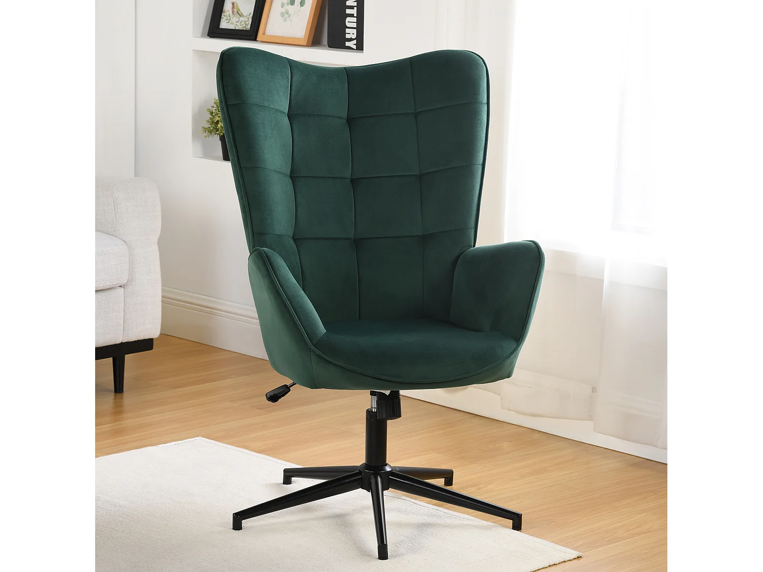URBAN MEUBLE Fauteuil Scandinave Chaise Pivotant pour Bureau Salon Chambre avec Un revêtement en Velours des Accoudoirs Rembourés, Métal, vert, 70*80*100CM