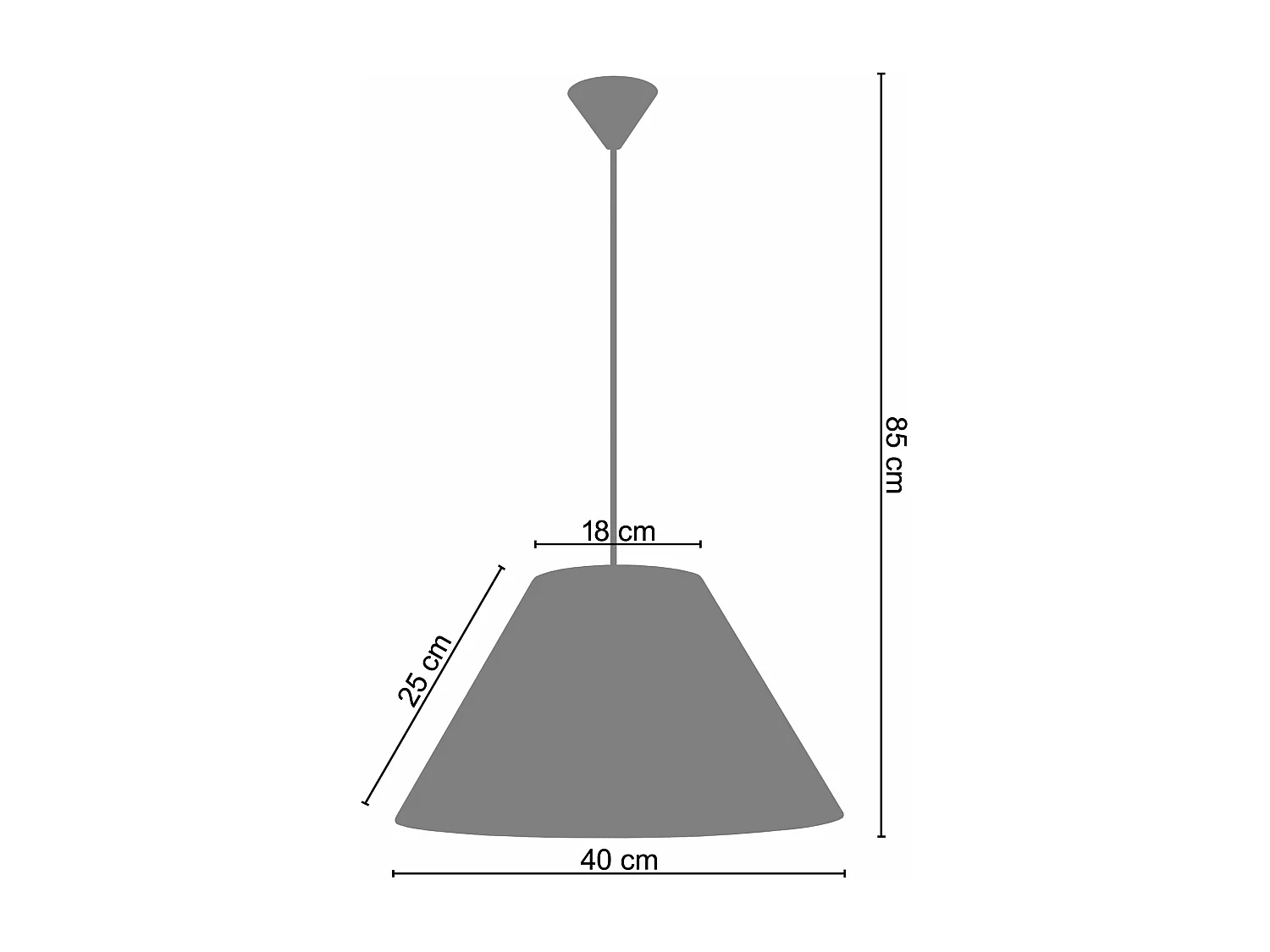 Suspension conique tissu rose 85 cm.