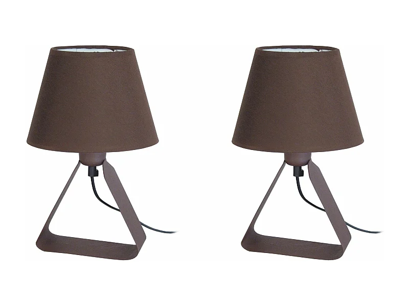 Pair de Lampes de chevet géométrique métal  marron 29 cm.