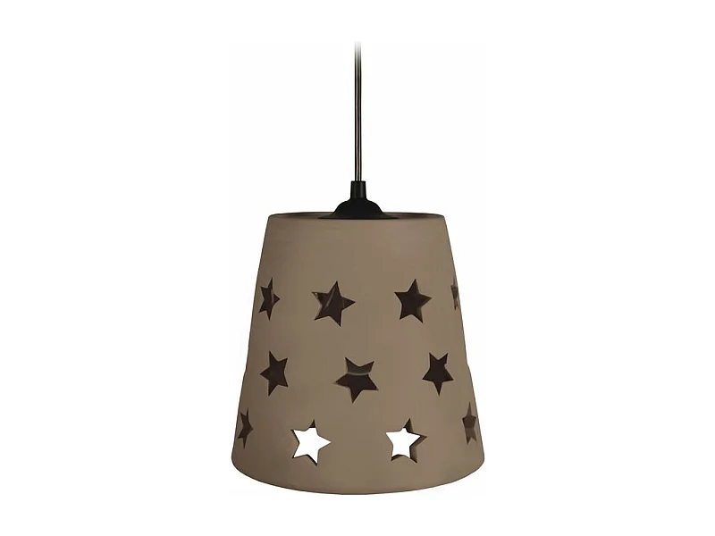 Suspension conique potterie etoile taupe 77 cm.