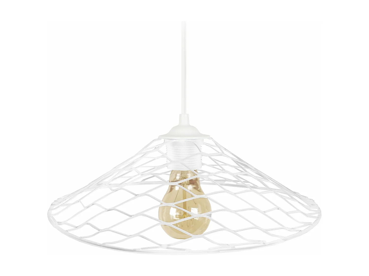 Suspension conique métal  blanc 68 cm.