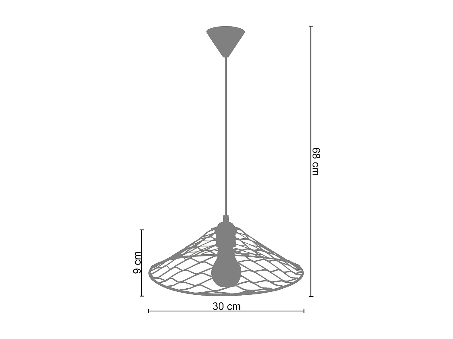 Suspension conique métal  blanc 68 cm.