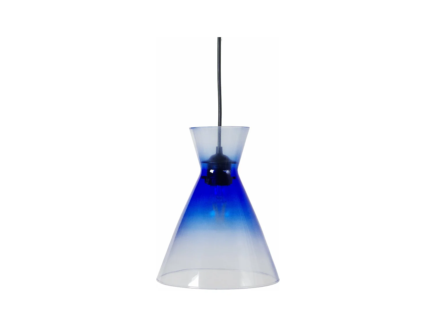 Suspension bicone verre  bleu 85 cm.