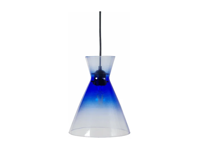 Suspension bicone verre  bleu 85 cm.