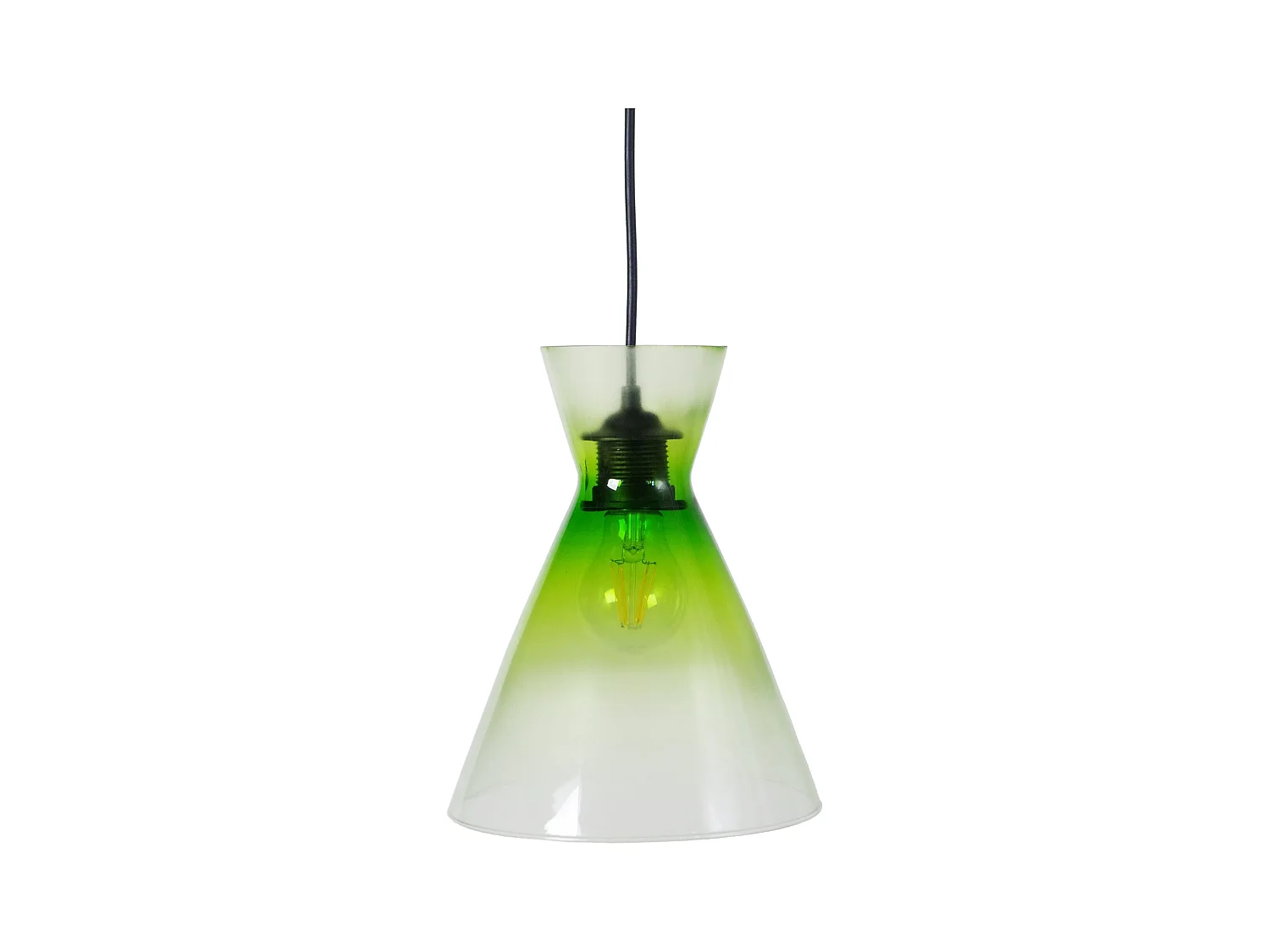 Suspension bicone verre  vert  85 cm.