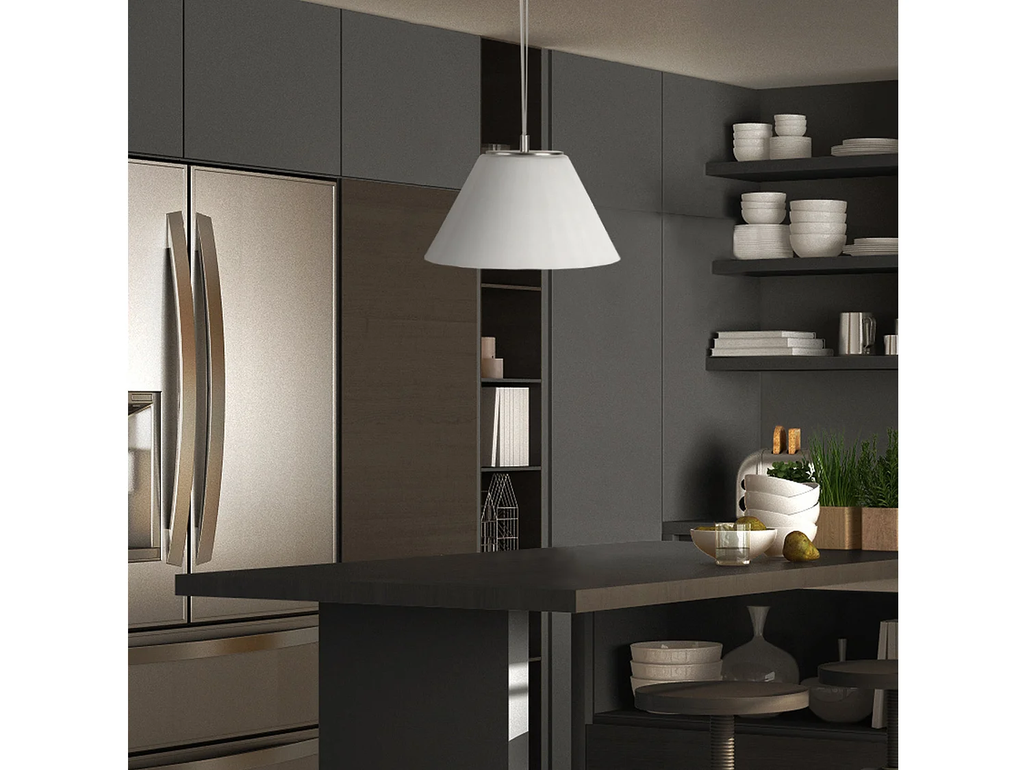 Suspension TOSEL ,verre,Cuivre , H 80xD37x P 37cm