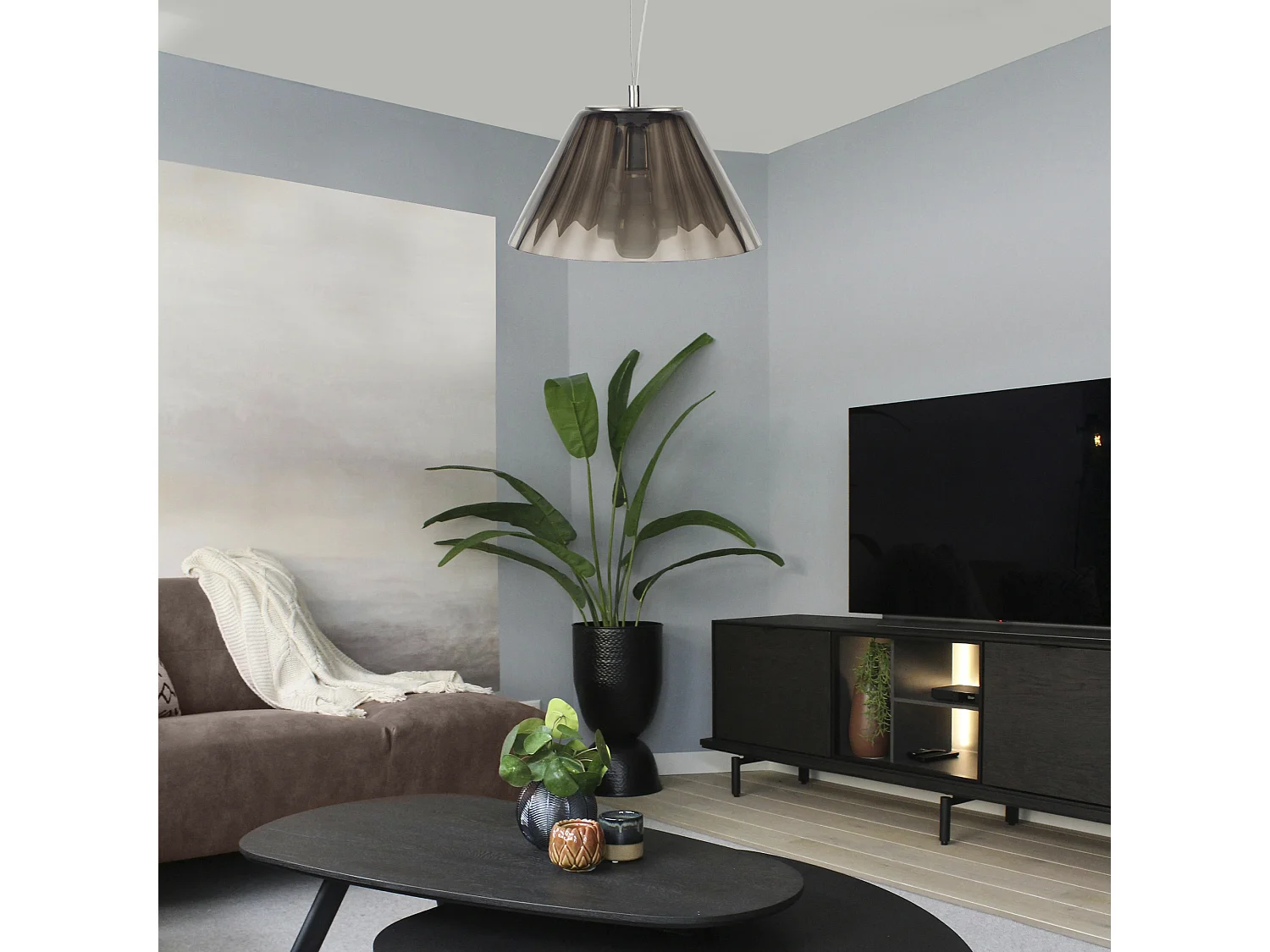 Suspensão TOSEL  NERVURE vidro cúpula turquesa D29 x  H70  cm