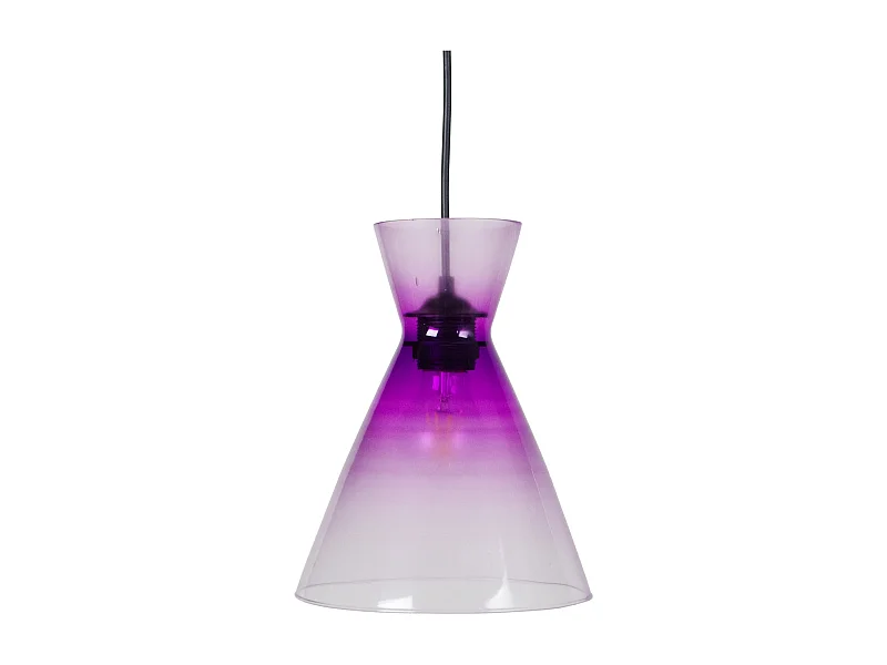 Suspension bicone verre violet 85 cm.