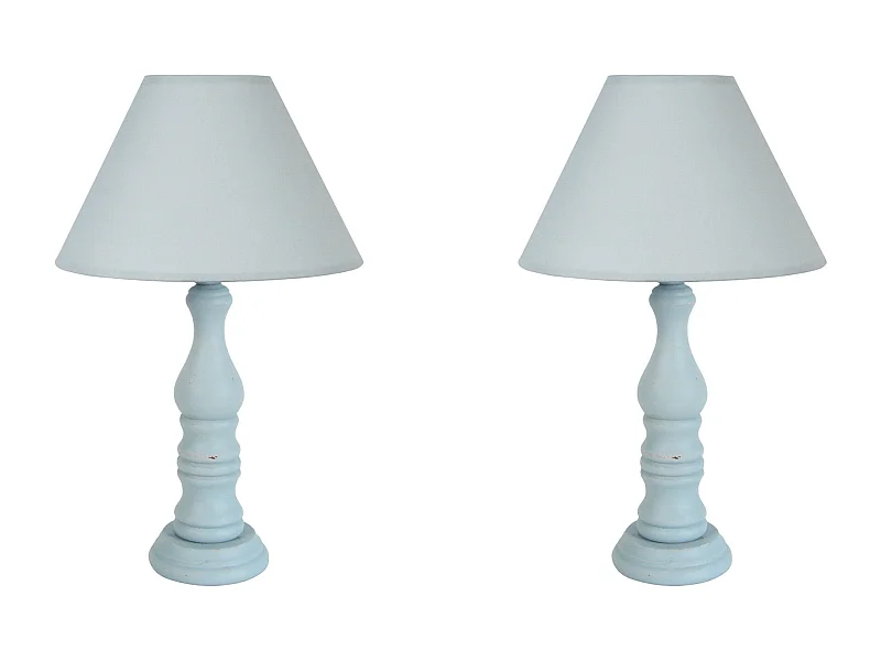 Pair de Lampes de chevet colonne bois  gris 41 cm.