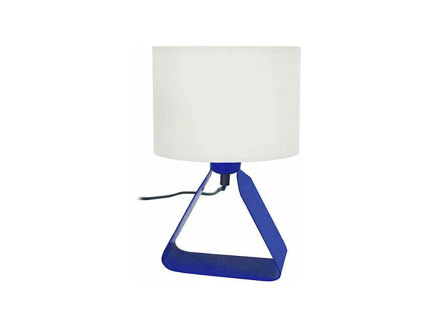 Lampe de chevet géométrique métal  bleu blanc 29 cm.