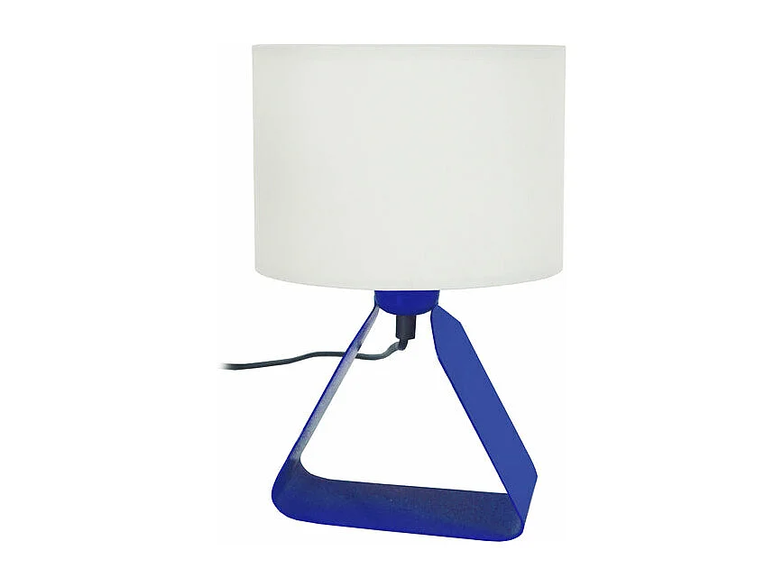 Lampe de chevet géométrique métal  bleu blanc 29 cm.