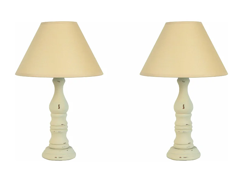 Pair de Lampes de chevet colonne bois  beige 41 cm.