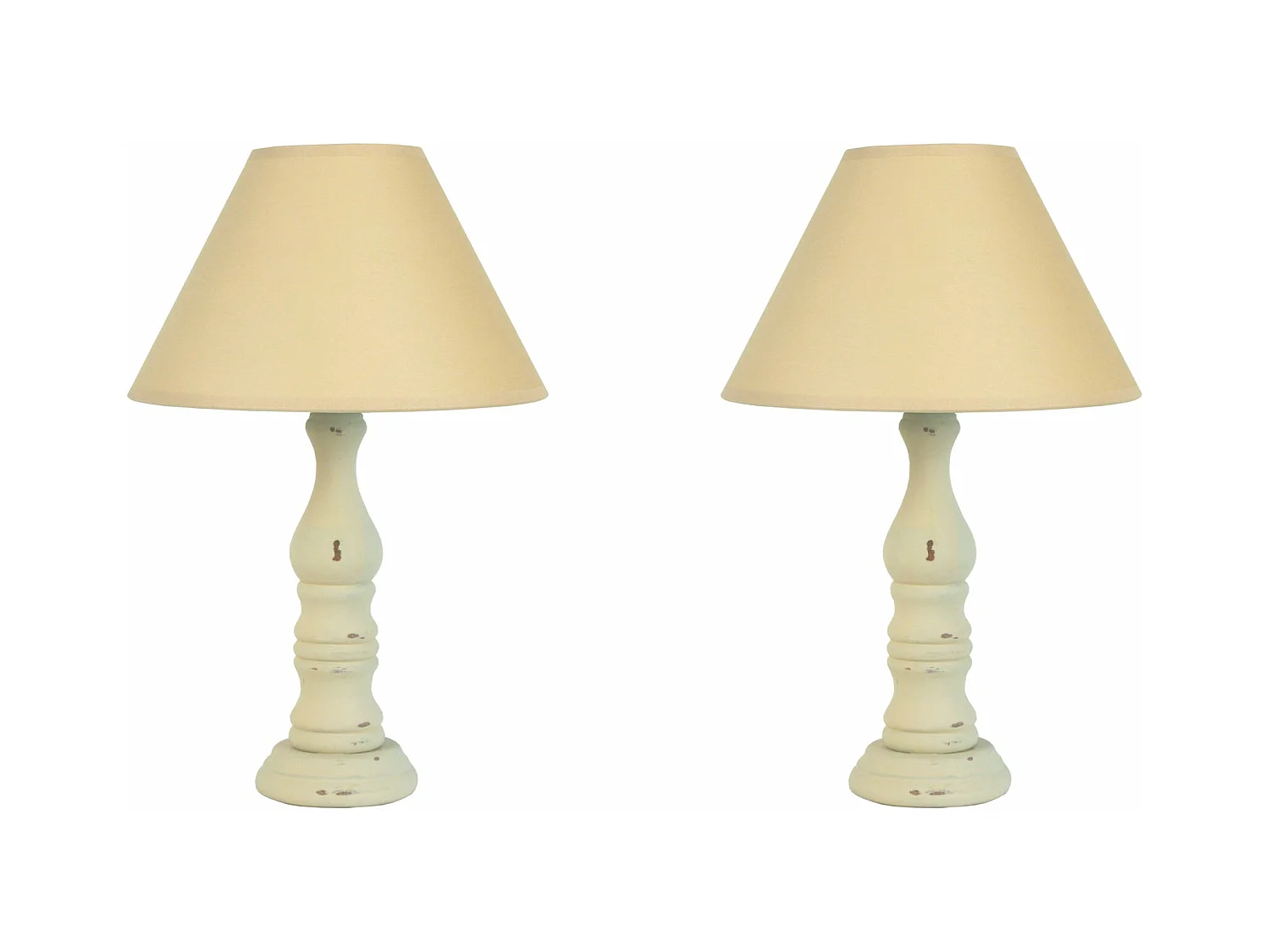 Pair de Lampes de chevet colonne bois  beige 41 cm.