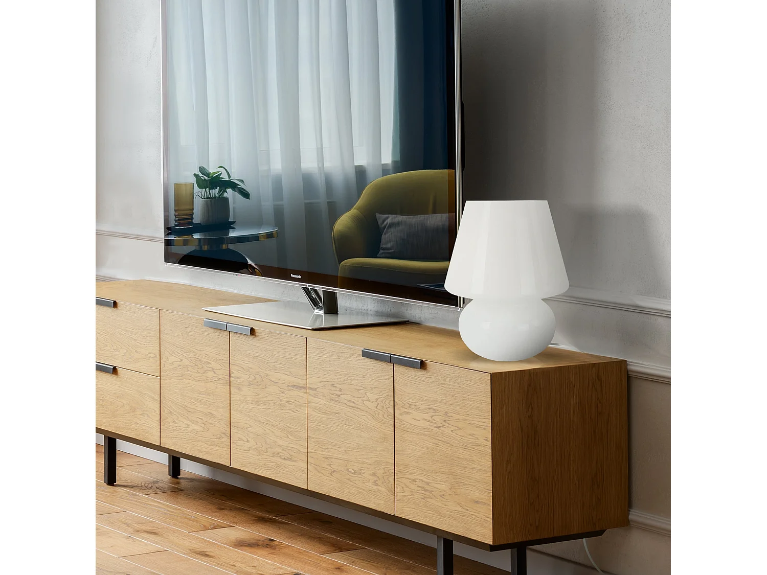 Lampe a Poser TOSEL ,verre,Blanc ,H37xD30xP30cm