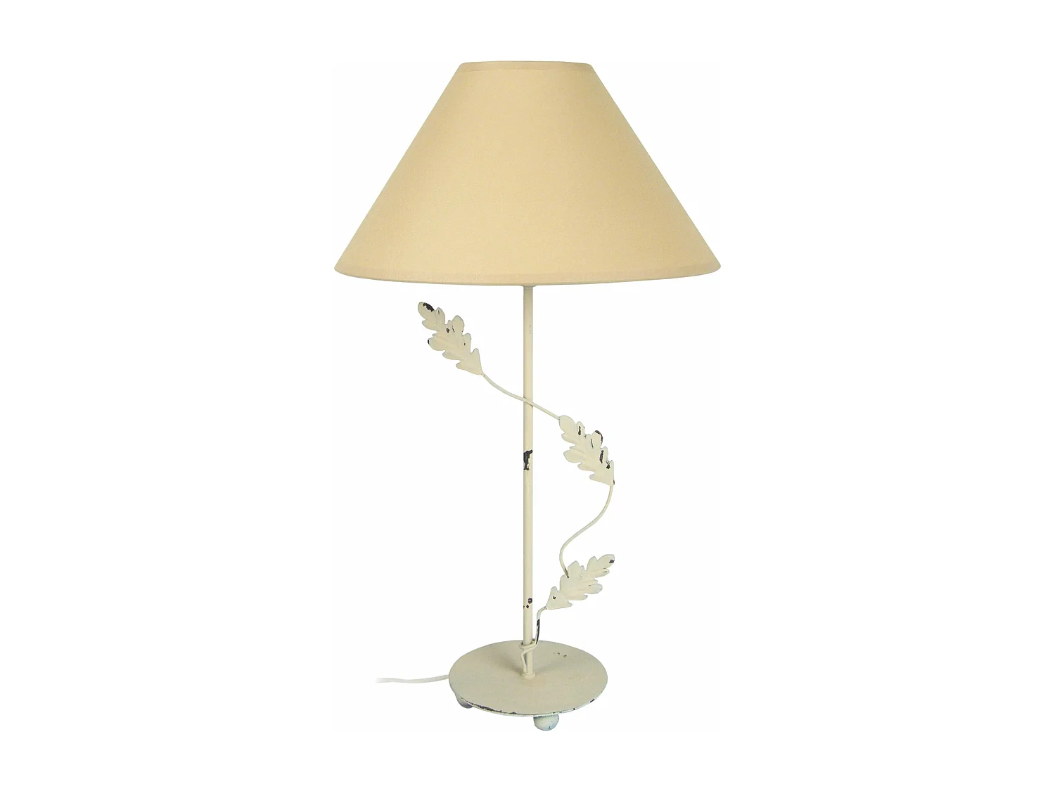 Lampe de chevet colonne métal feuille  beige 62 cm.