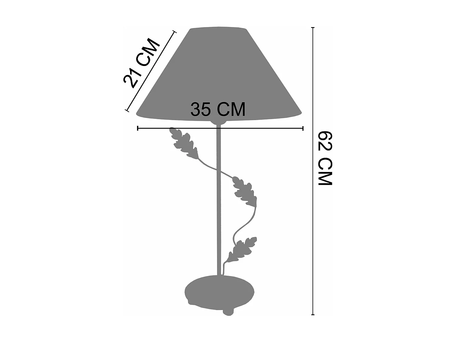 Lampe de chevet colonne métal feuille  beige 62 cm.