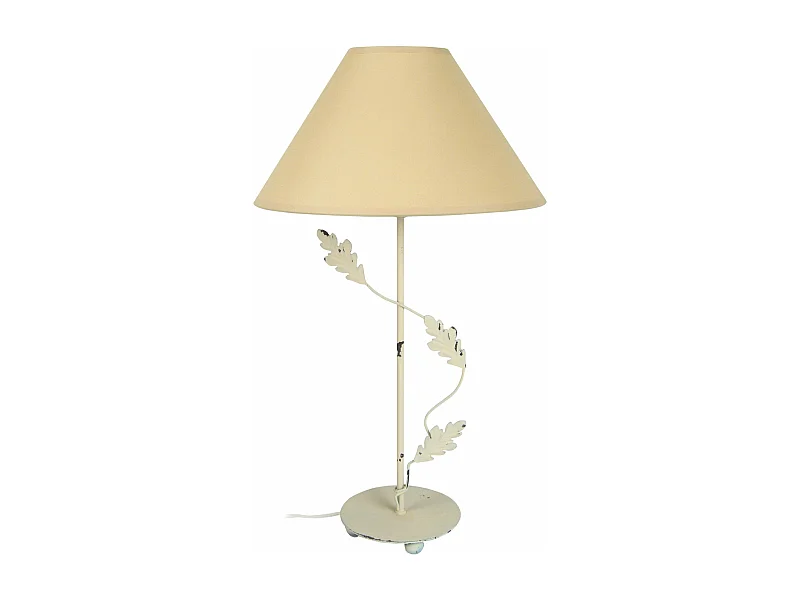 Lampe de chevet colonne métal feuille  beige 62 cm.