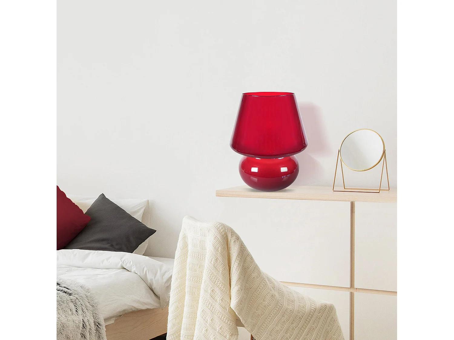 Lampe a Poser TOSEL ,verre,Rouge ,H37xD30xP30cm