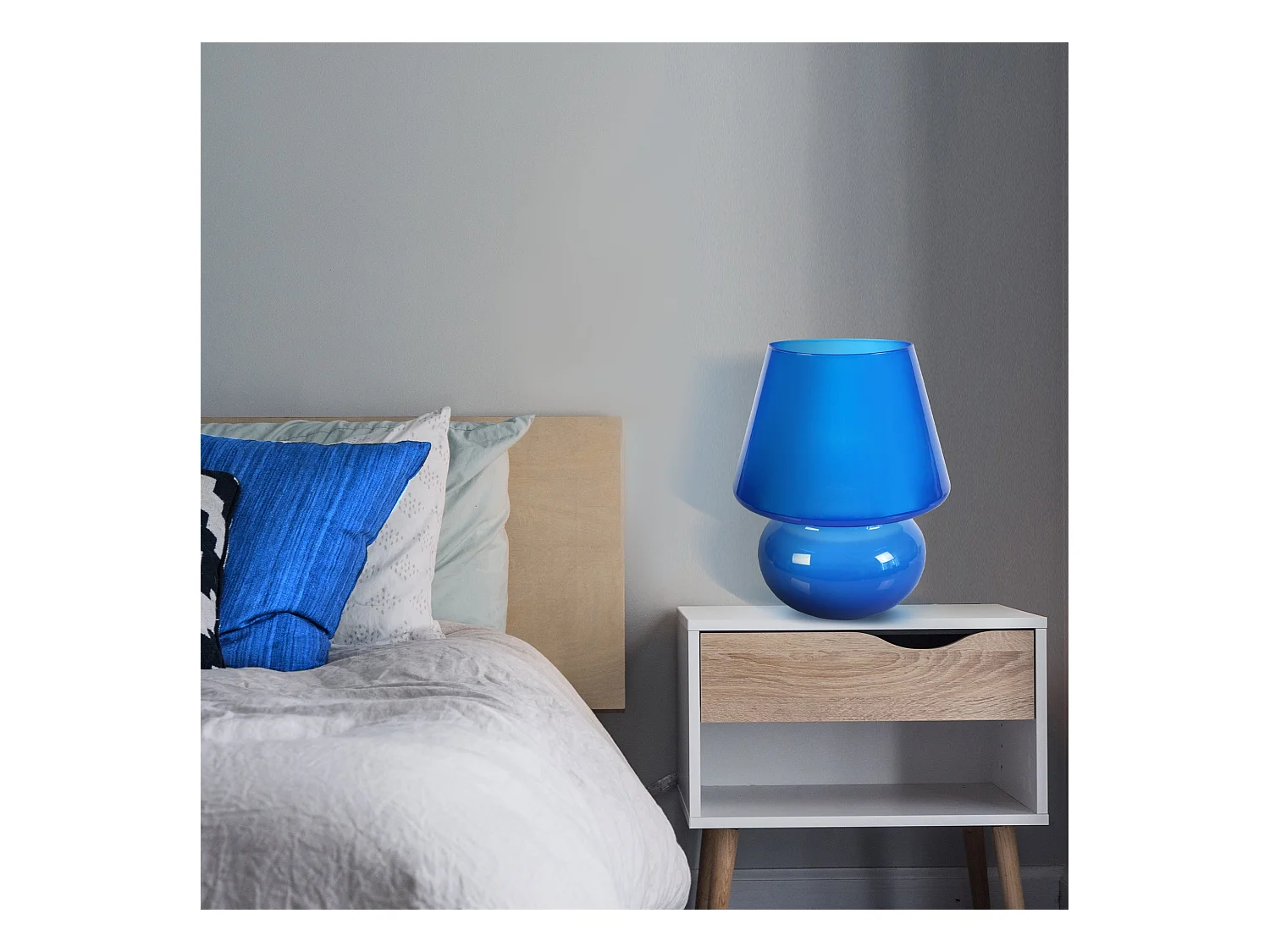 Lámpara de Mesa  TOSEL ,vidrio ,Azul ,A54xD30xP30cm