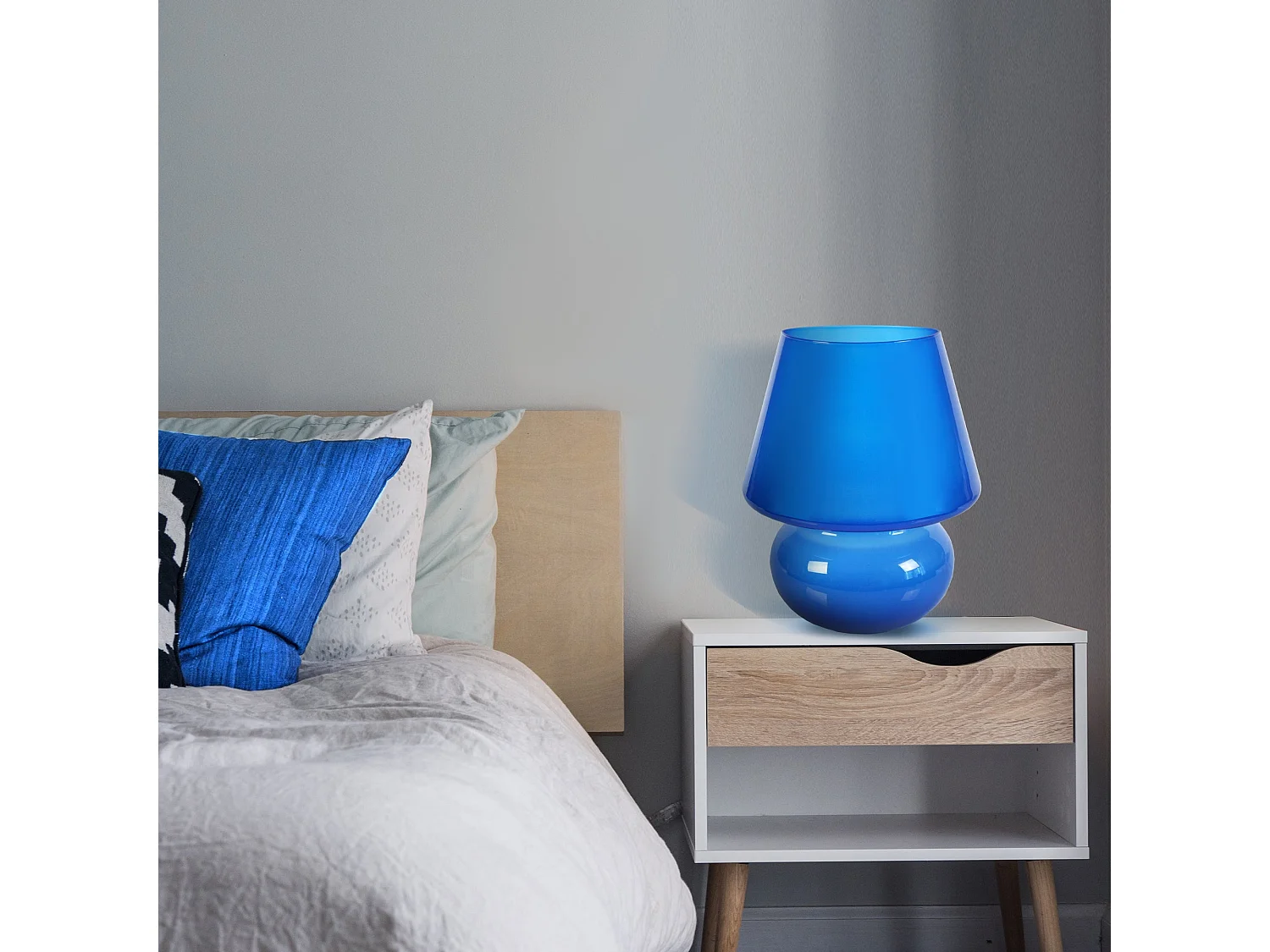 Lampe a Poser TOSEL ,verre,Bleu,H37xD30xP30cm