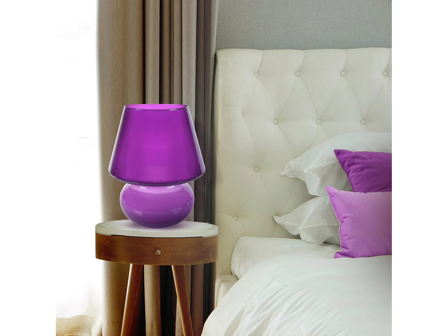 Lámpara de Mesa  TOSEL ,vidrio,violeta ,A37xD30xP30cm