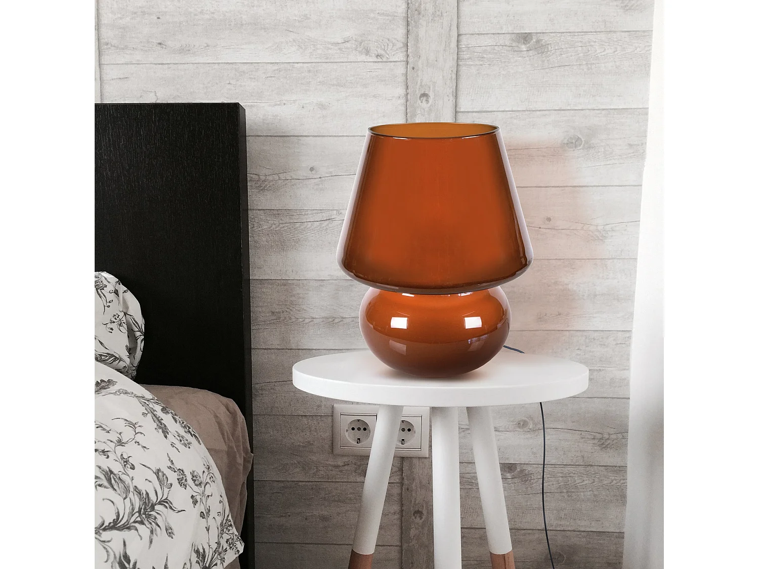 Lampe a poser, champignon verre  marron 37 cm.