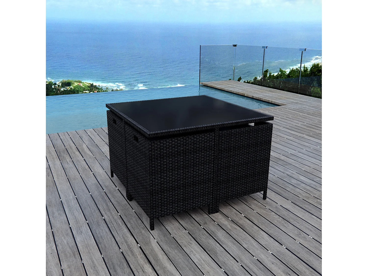 Ensemble encastrable salon / table de jardin résine tressée-Noir/Gris - MUNGA 8