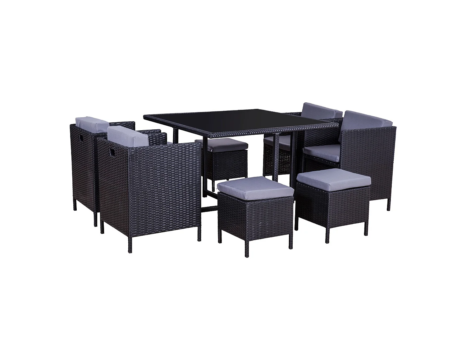 Ensemble encastrable salon / table de jardin résine tressée-Noir/Gris - MUNGA 8