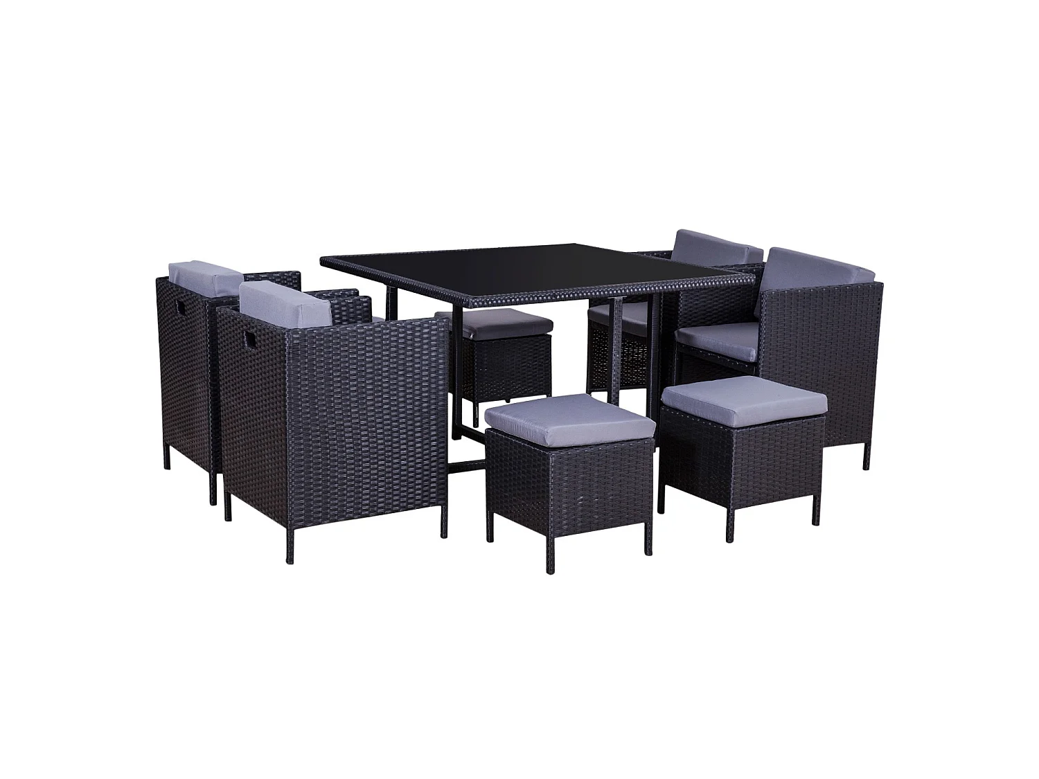 Ensemble encastrable salon / table de jardin résine tressée-Noir/Gris - MUNGA 8