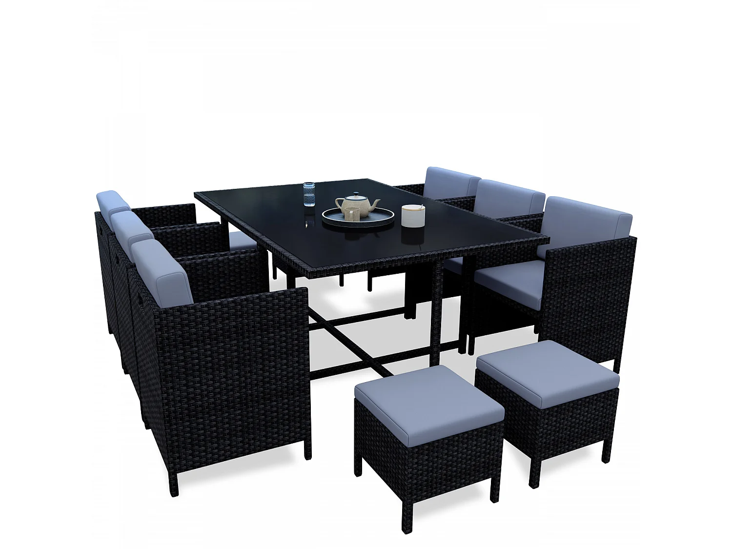 Ensemble encastrable salon / table de jardin résine tressée - Noir/Gris - MUNGA 10