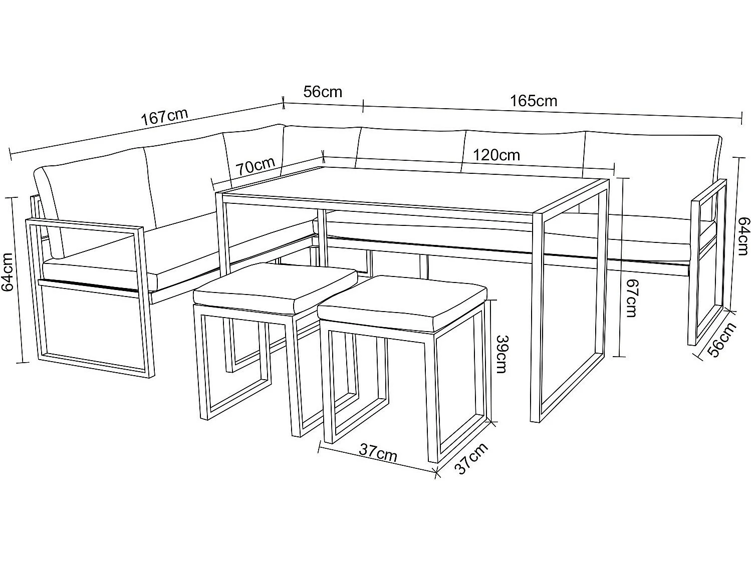 Salon de jardin en acier 8 personnes d'angle design - Gris Anthracite - ROMY