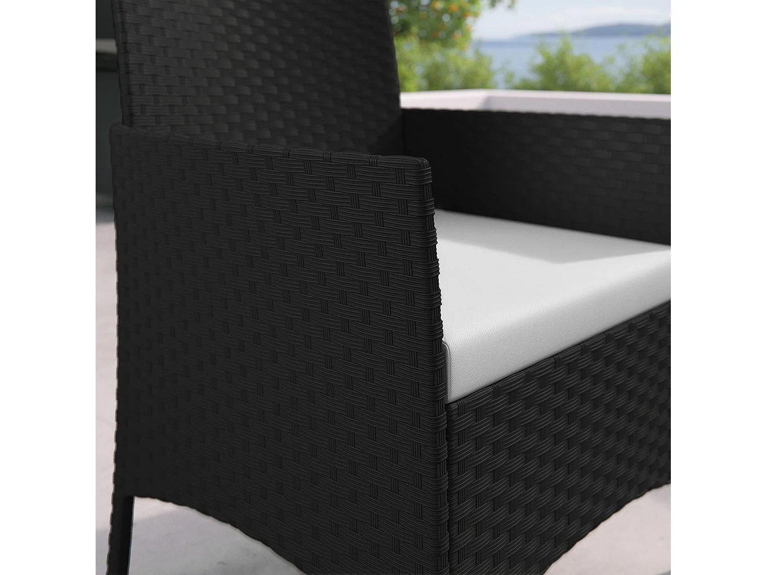 Salon de jardin résine tressée Noir/Ecru - ensemble 4 places - Canapé + Fauteuil + Table - IMORA