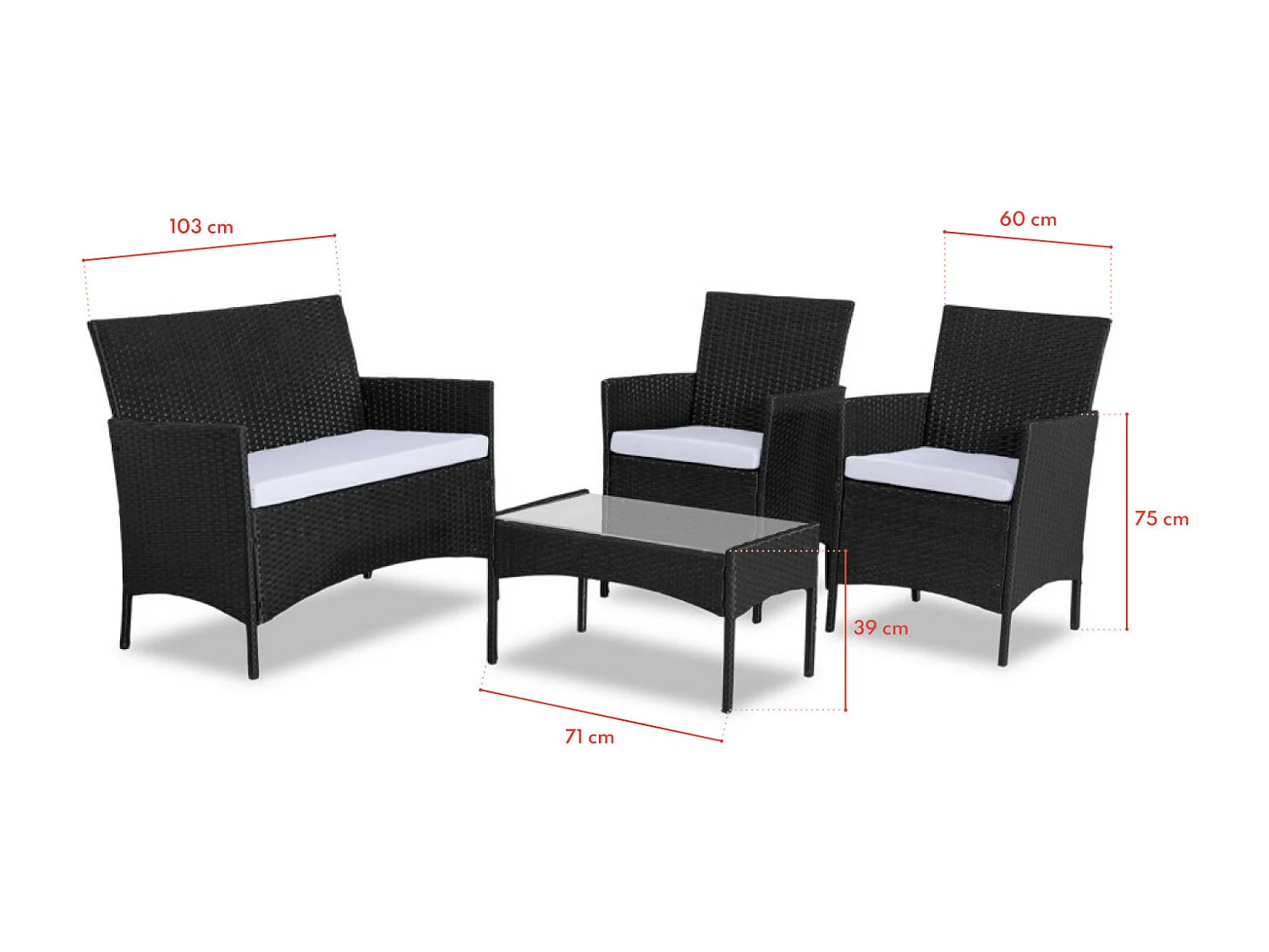 Salon de jardin résine tressée Noir/Ecru - ensemble 4 places - Canapé + Fauteuil + Table - IMORA