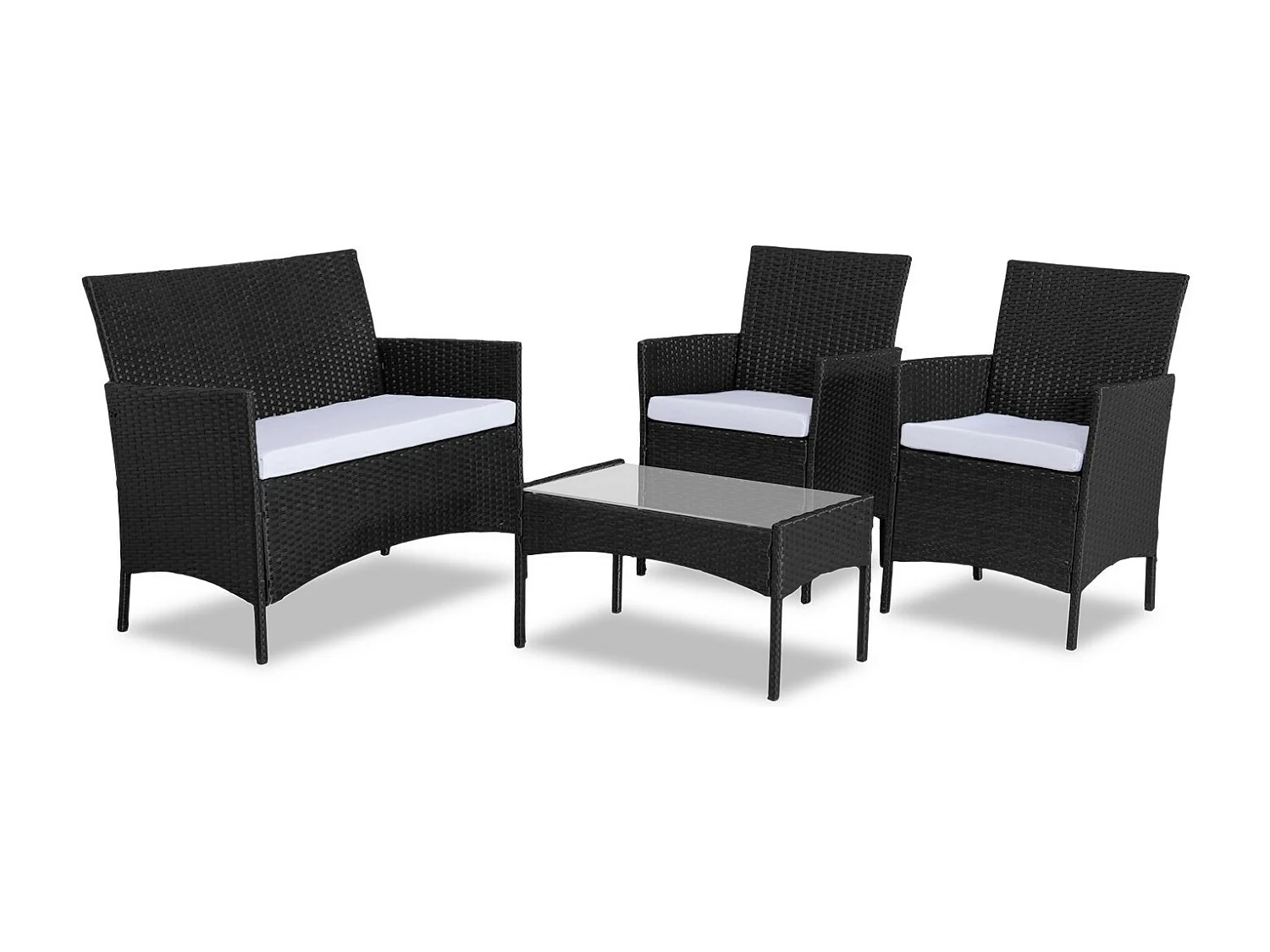 Salon de jardin résine tressée Noir/Ecru - ensemble 4 places - Canapé + Fauteuil + Table - IMORA